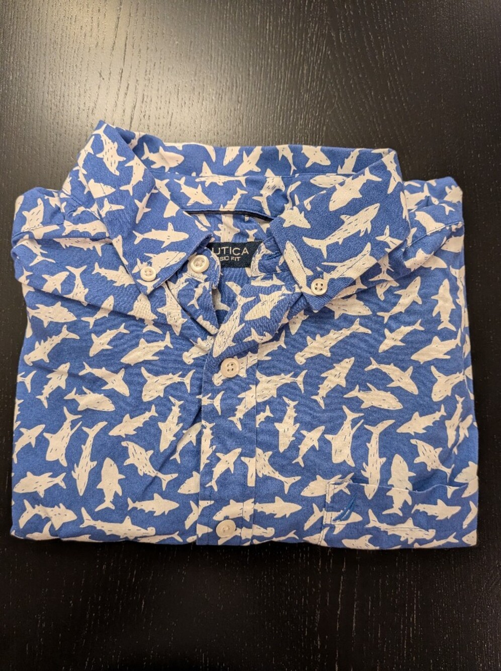 Nautica Blue Shark Print Short Sleeve Shirt - Picture 2 of 10